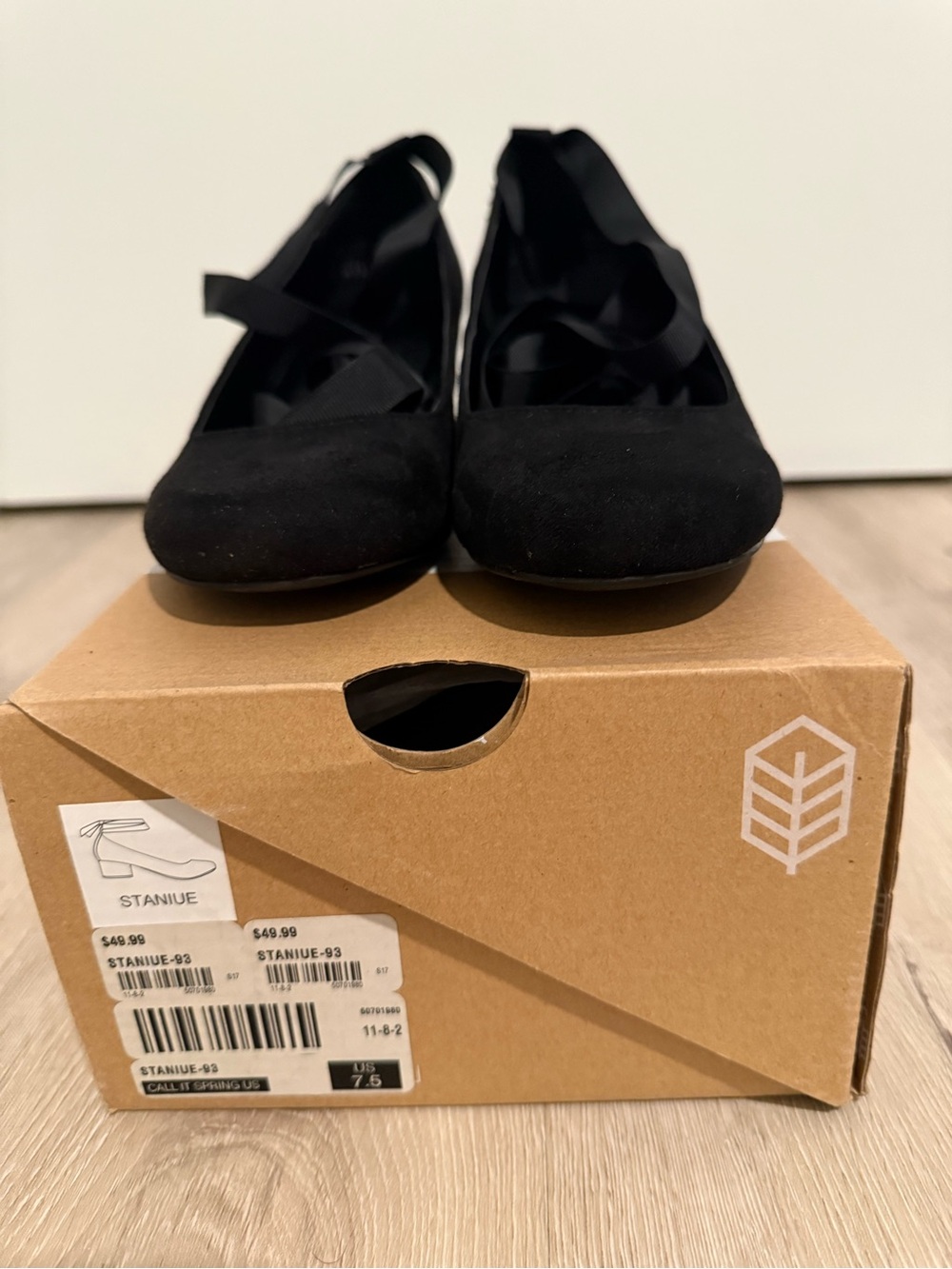 Call It Spring Black Suede Ballet Flats with Crisscross Ribbon